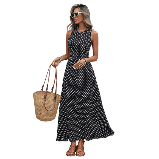 Retro Sleeveless Backless Polka Dot Dress